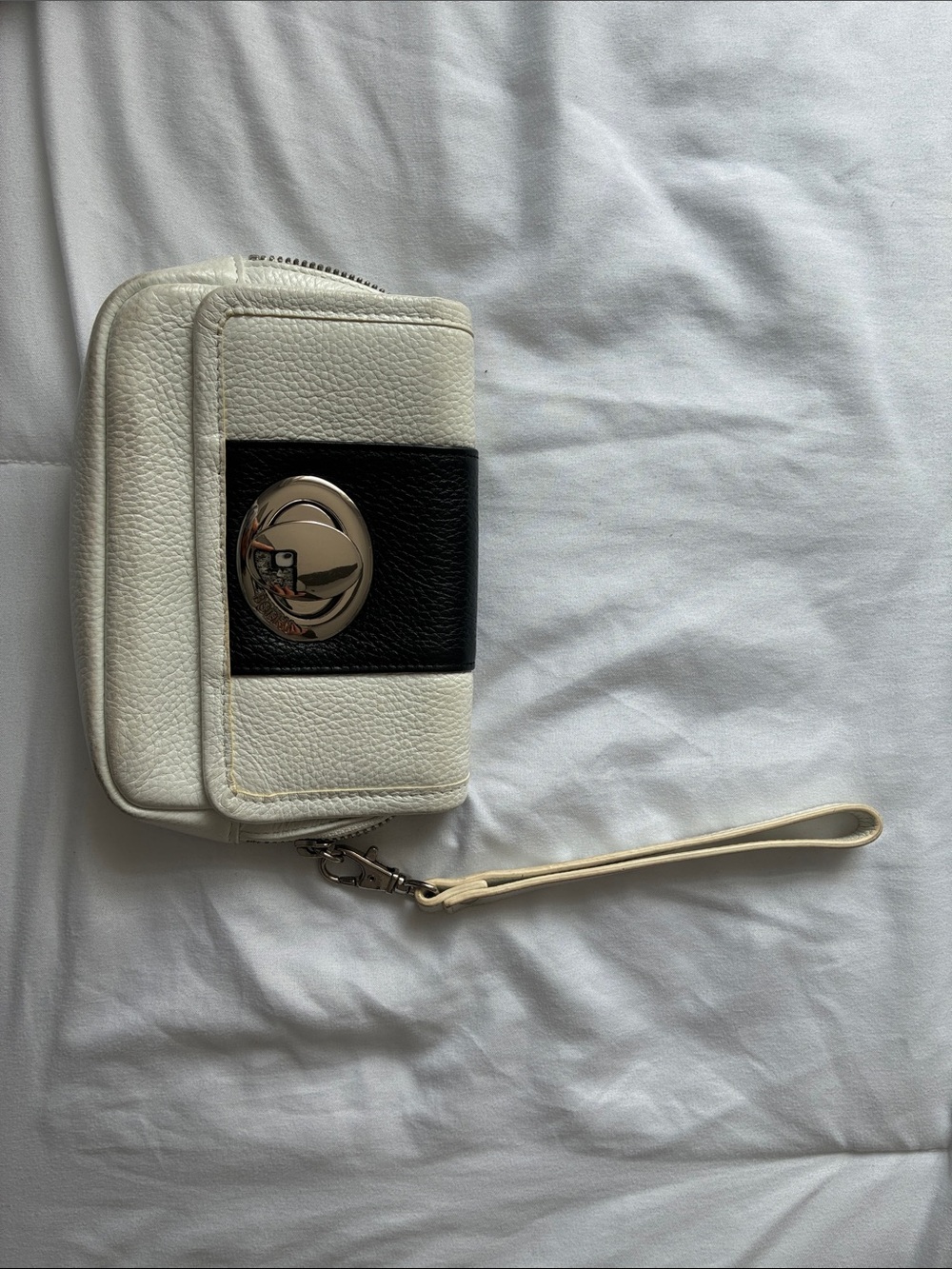 White and Black Leather Wristlet Clutch - Classic Two-Tone